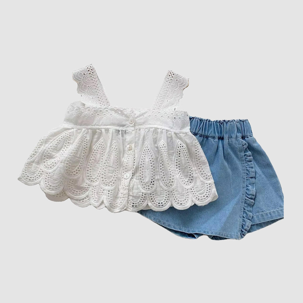 White Eyelet Short/Skirt Set