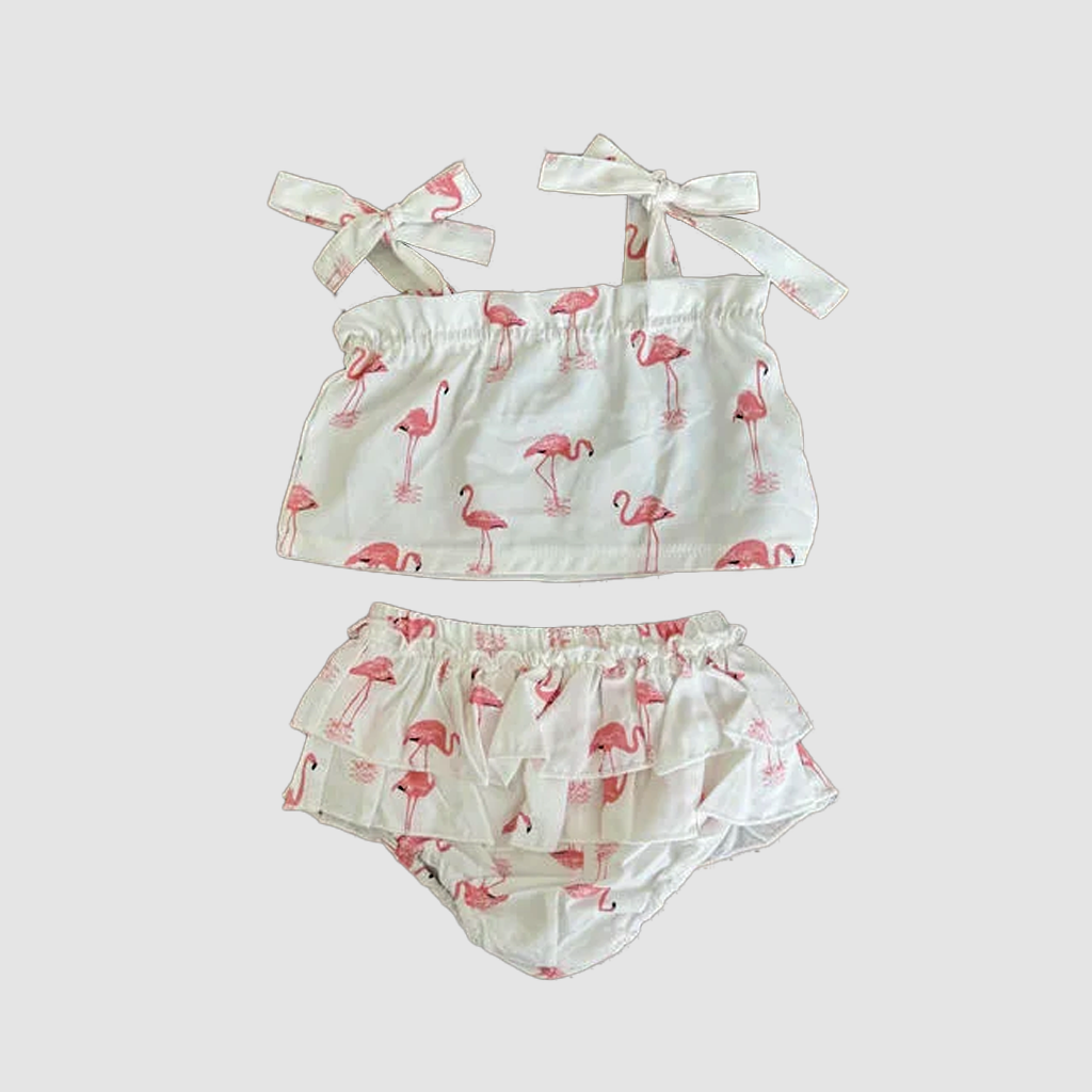 Flamingo Baby Two-Piece Ruffle Shorts Set
