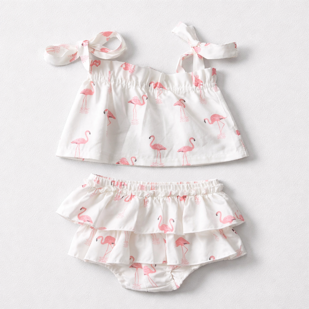 Flamingo Baby Two-Piece Ruffle Shorts Set